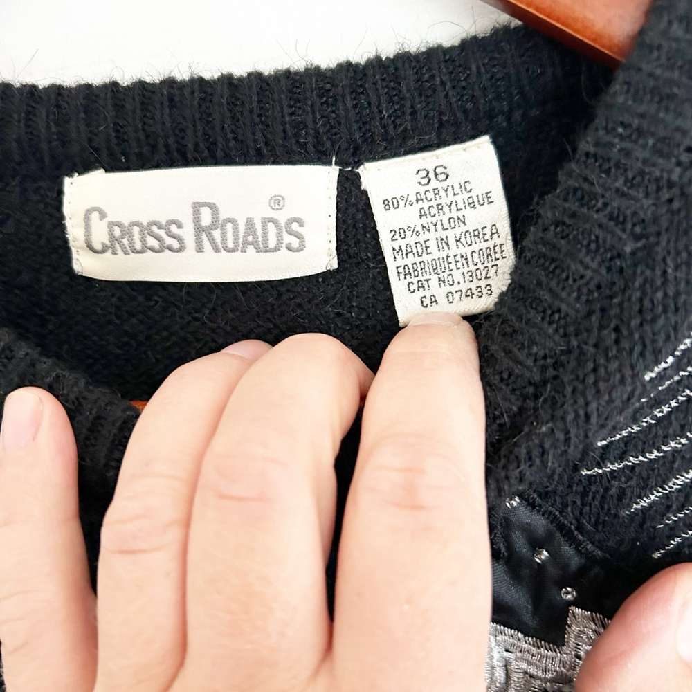 Vintage 80’s Cross Roads Black & Silver Embellished Sweater Size M Sequins - Picture 7 of 11